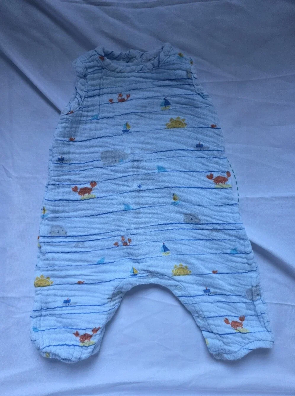 Angel Dear Light Blue Sleeveless Baby One-Piece with Sea Motif